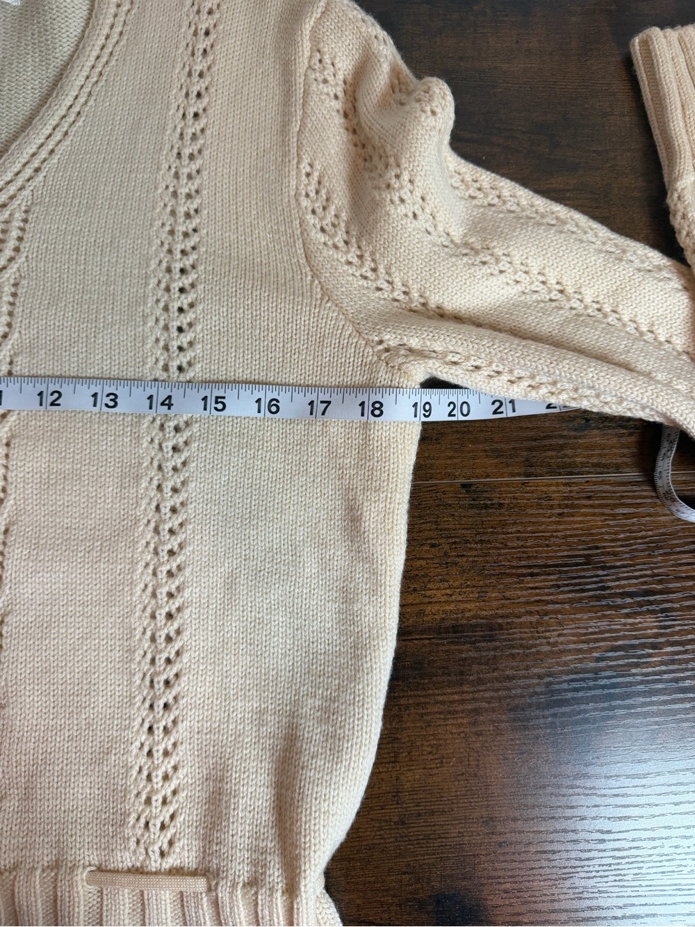 Jones New York Large Cream 100% Merino Wool Open Knit V-Neck Sweater - Picture 5 of 13